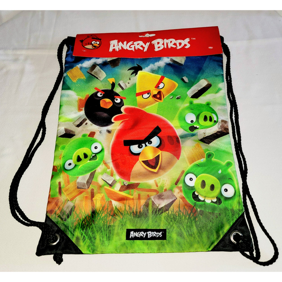 Angry Birds Nylon Drawstring Lightweight Travel Backpack Tote Bag - Picture 1 of 2